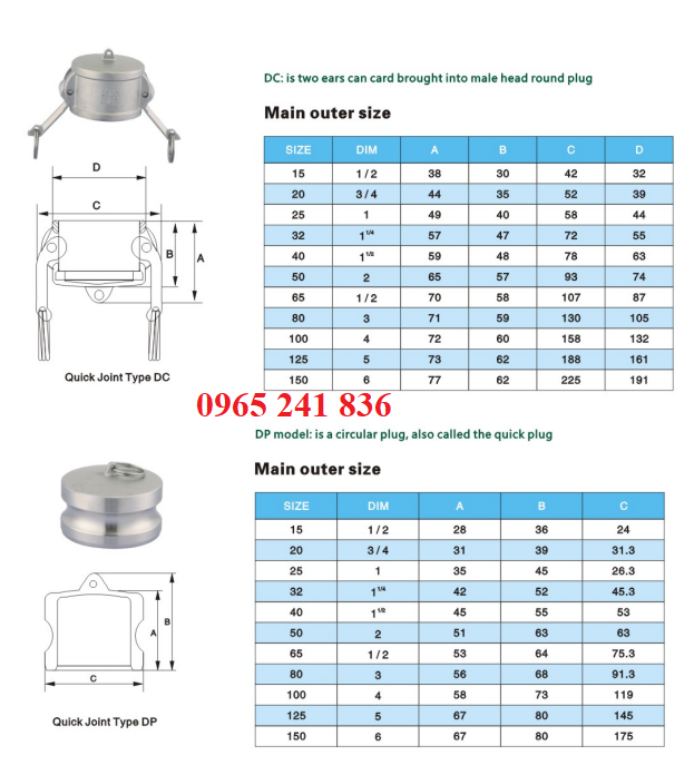 Catalogue khớp nối nhanh inox DC, DP.