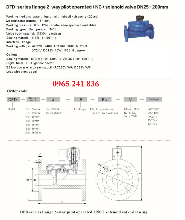 Catalogue van điện từ gang bích 12V, 24V, 110V, 220V.