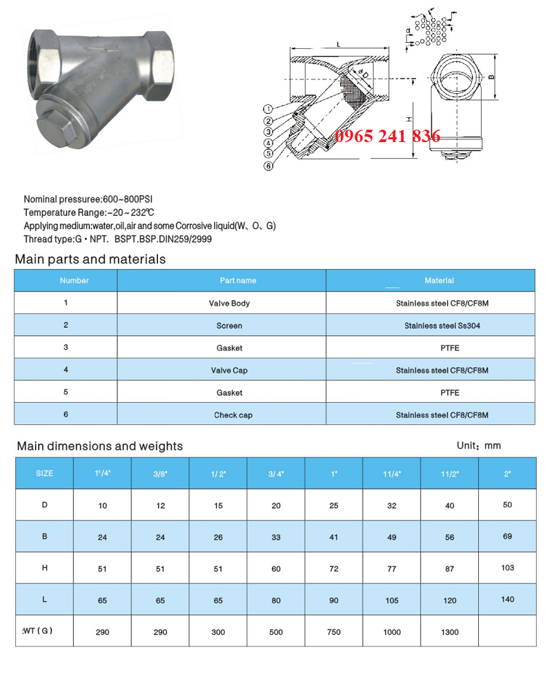 catalogue lọc y inox ren