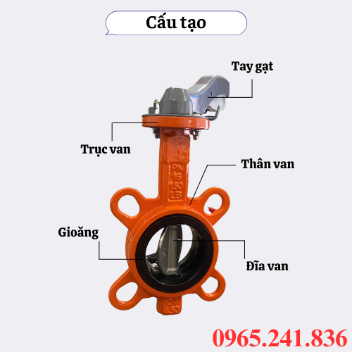 Cấu tạo van bướm gang tay gạt Châu Âu