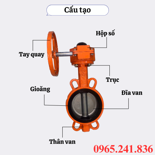 Cấu tạo van bướm gang tay quay KSPM