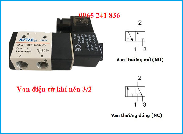 Van điện từ khí nén 3/2 | 3 cửa 2 vị trí | 24VDC, 220VAC chính hãng.